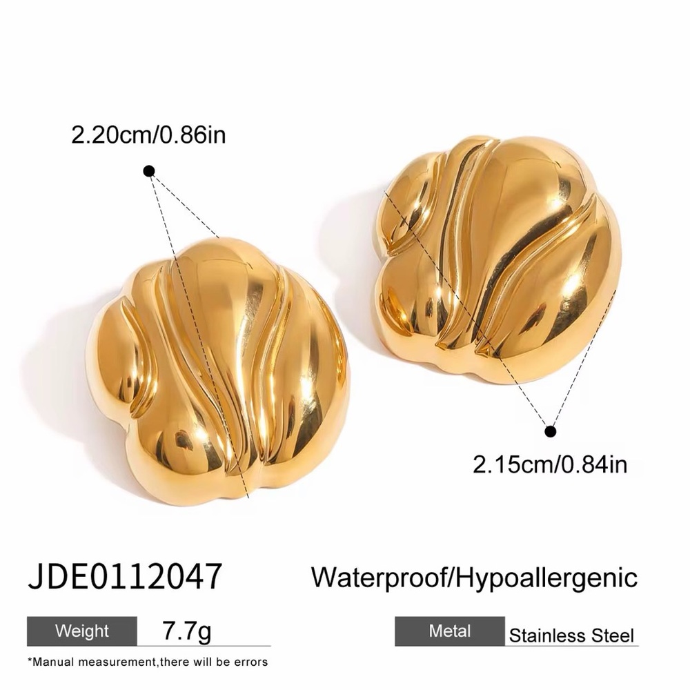 18K Gold Plated Chunky Stud Earrings - Picture 6 of 7